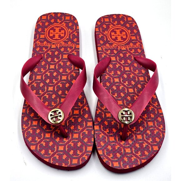 Tory Burch Women's Purple Orange Logo Lattice Thong Flop Sandals Size 6 2380 - Picture 8 of 16